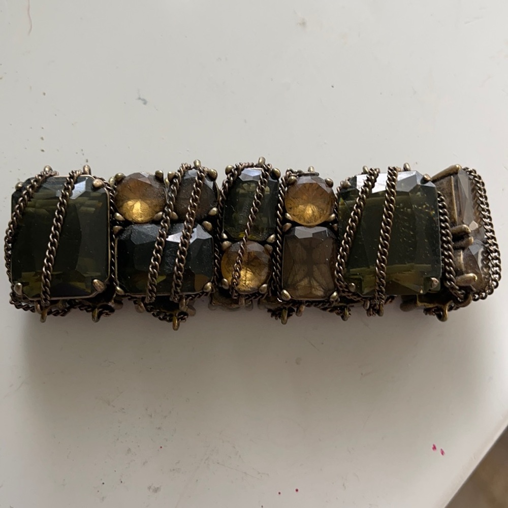 Unique amber and brown stone bracelet- elastic